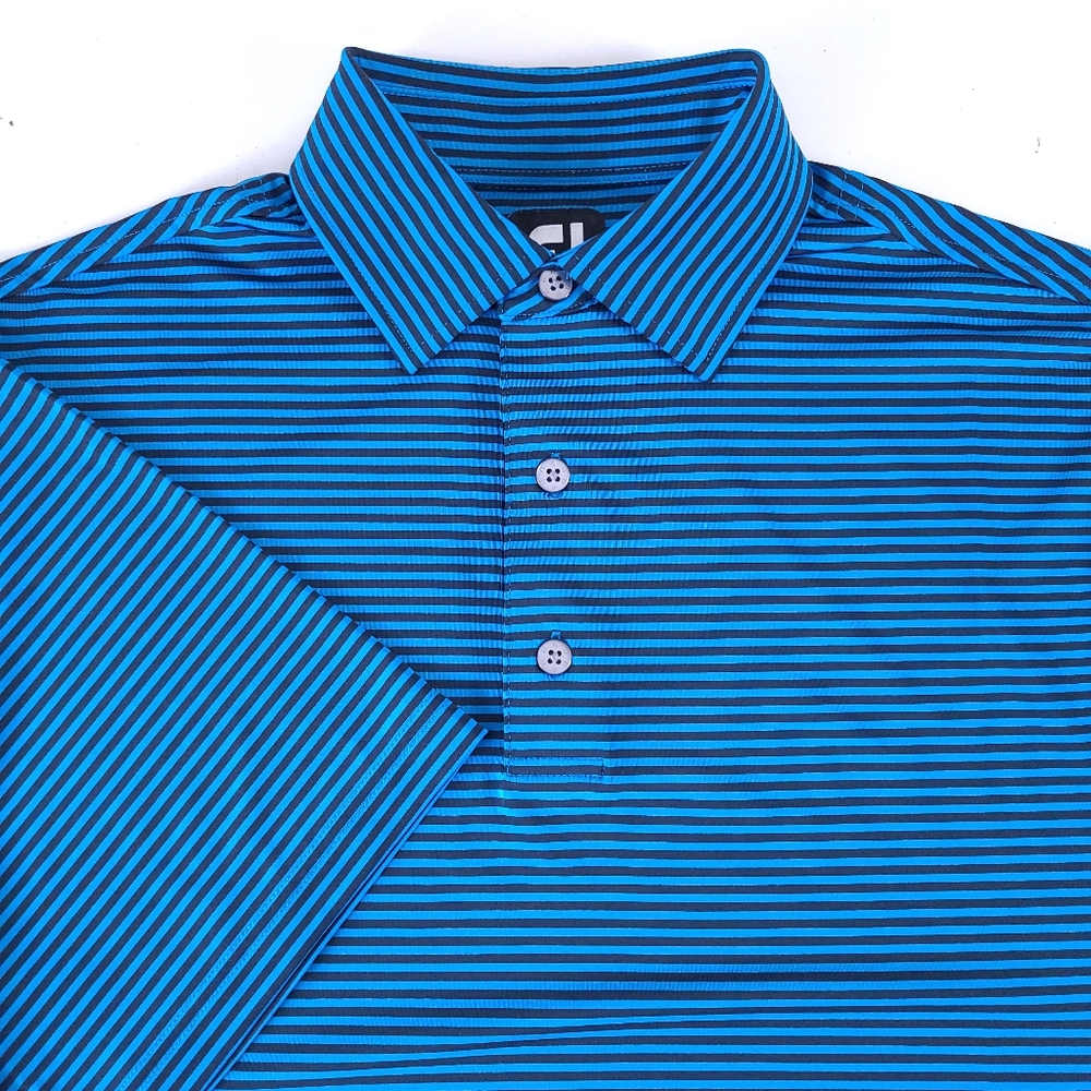 FootJoy FJ Striped Blue Performance Golf Polo Shirt S